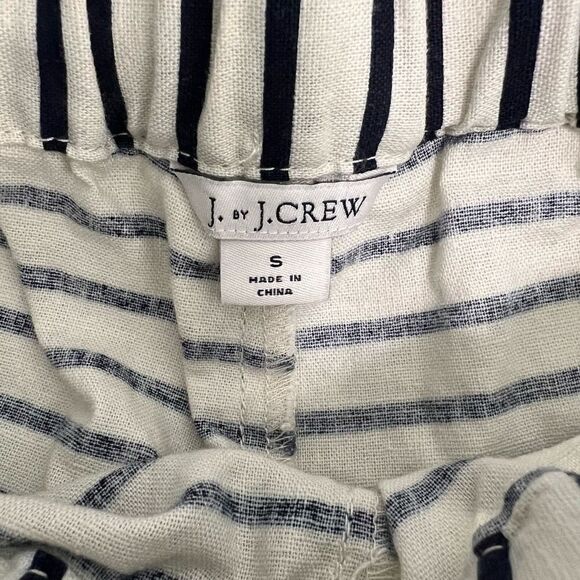 J. Crew Linen Cotton Blend Navy Off White Striped Pull on Shorts Women’s Small - Picture 5 of 10